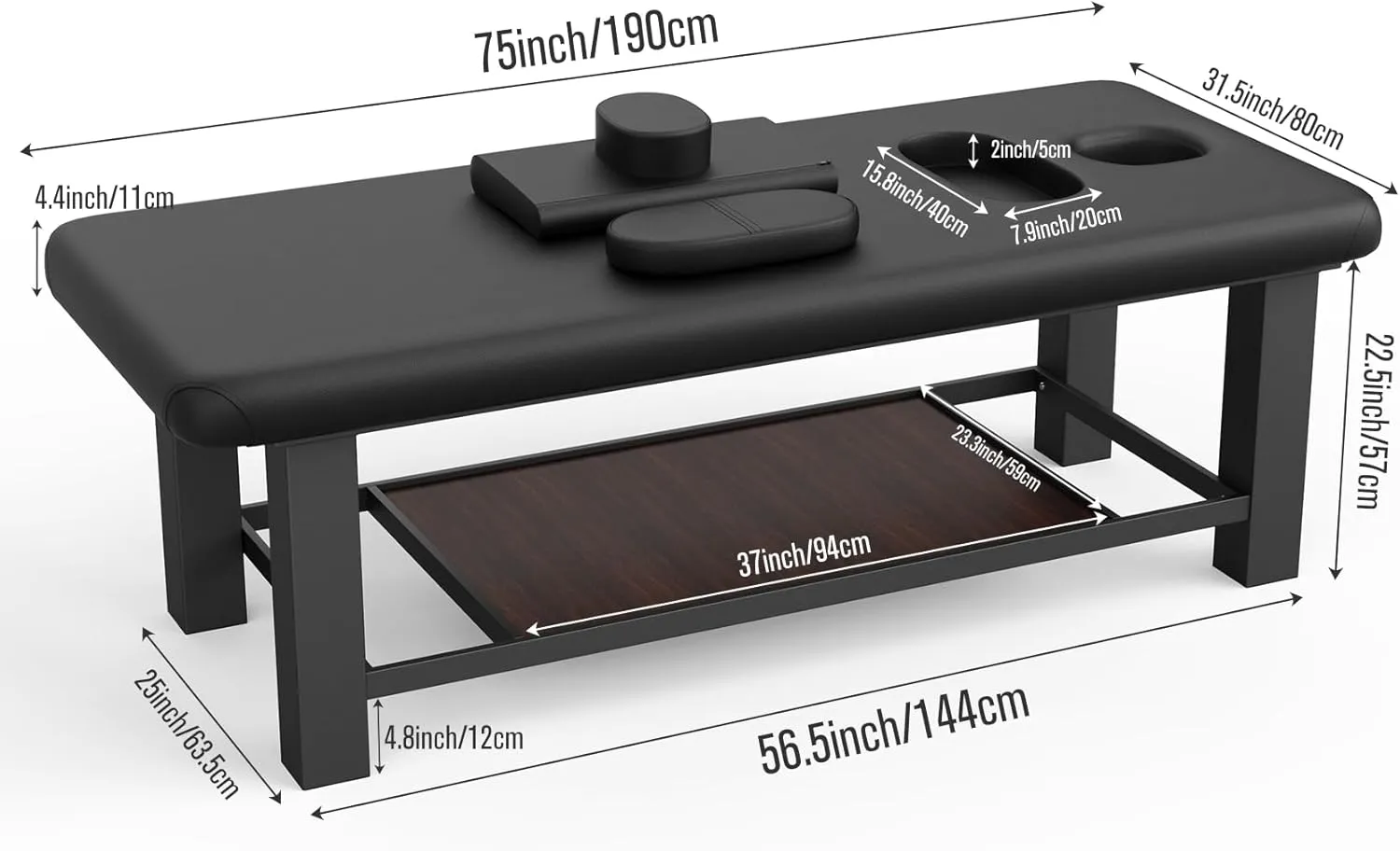 Heavy Duty Metal Frame Stationary Massage Table for Treatment Table, Physical Therapy Table, Spa Facial Professional Massage Bed, Black PU Leather 31.5'' Wide, 700LBS Load, 4 x 4 In Square leg