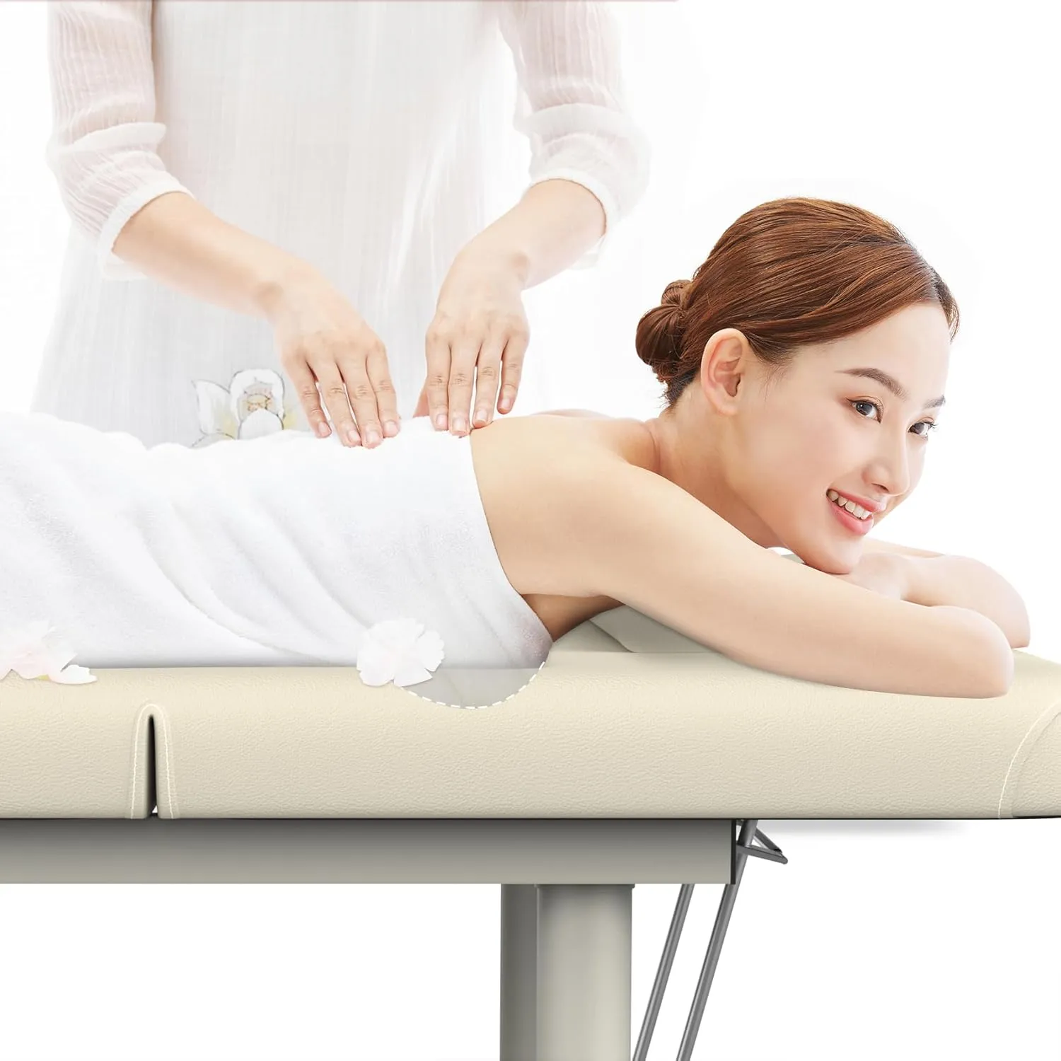 Heavy Duty Professional Stationary Massage Bed Wide Stationary Massage Table with Backrest for Treatment Table Physical Therapy Table Spa Facial Bed, Metal Frame PU Leather (Integral Structure)