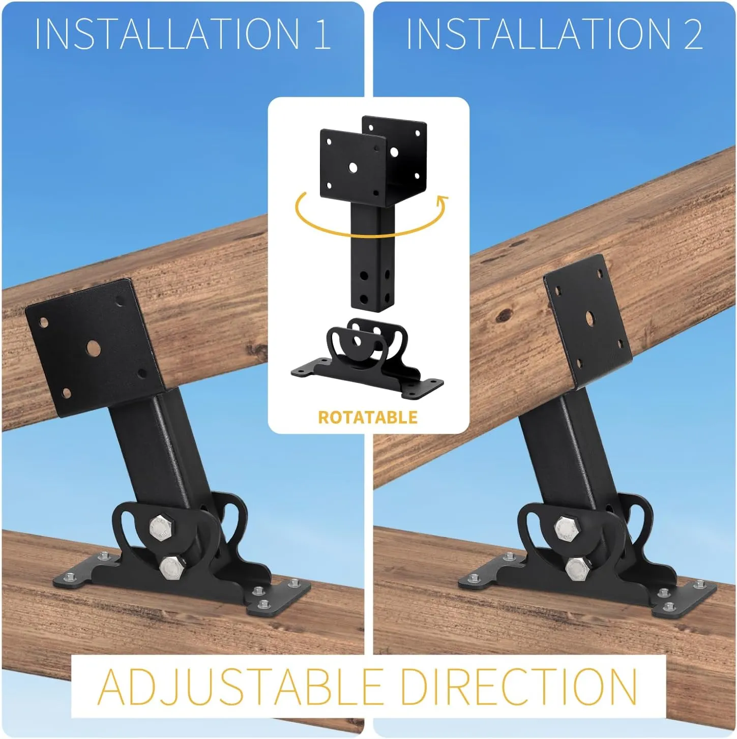 Heavy Duty Roof Riser Brackets Kit, Adjustable Roof Riser Beam Mount Brackets for Roof Pergola Gazebo (Black - Set 3)