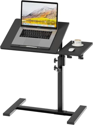 Height Adjustable C-Shaped Table with Removable Wheels, Mobile Sofa Snack Table with Tiltable Top, Adjustable Laptop Stand for Couch, Bedside Desk with Pen Slot, Black