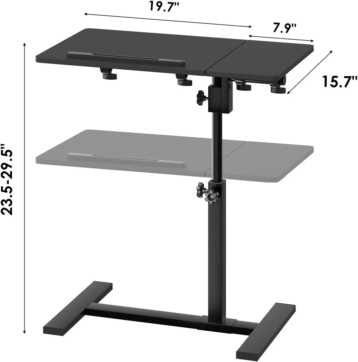 Height Adjustable C-Shaped Table with Removable Wheels, Mobile Sofa Snack Table with Tiltable Top, Adjustable Laptop Stand for Couch, Bedside Desk with Pen Slot, Black