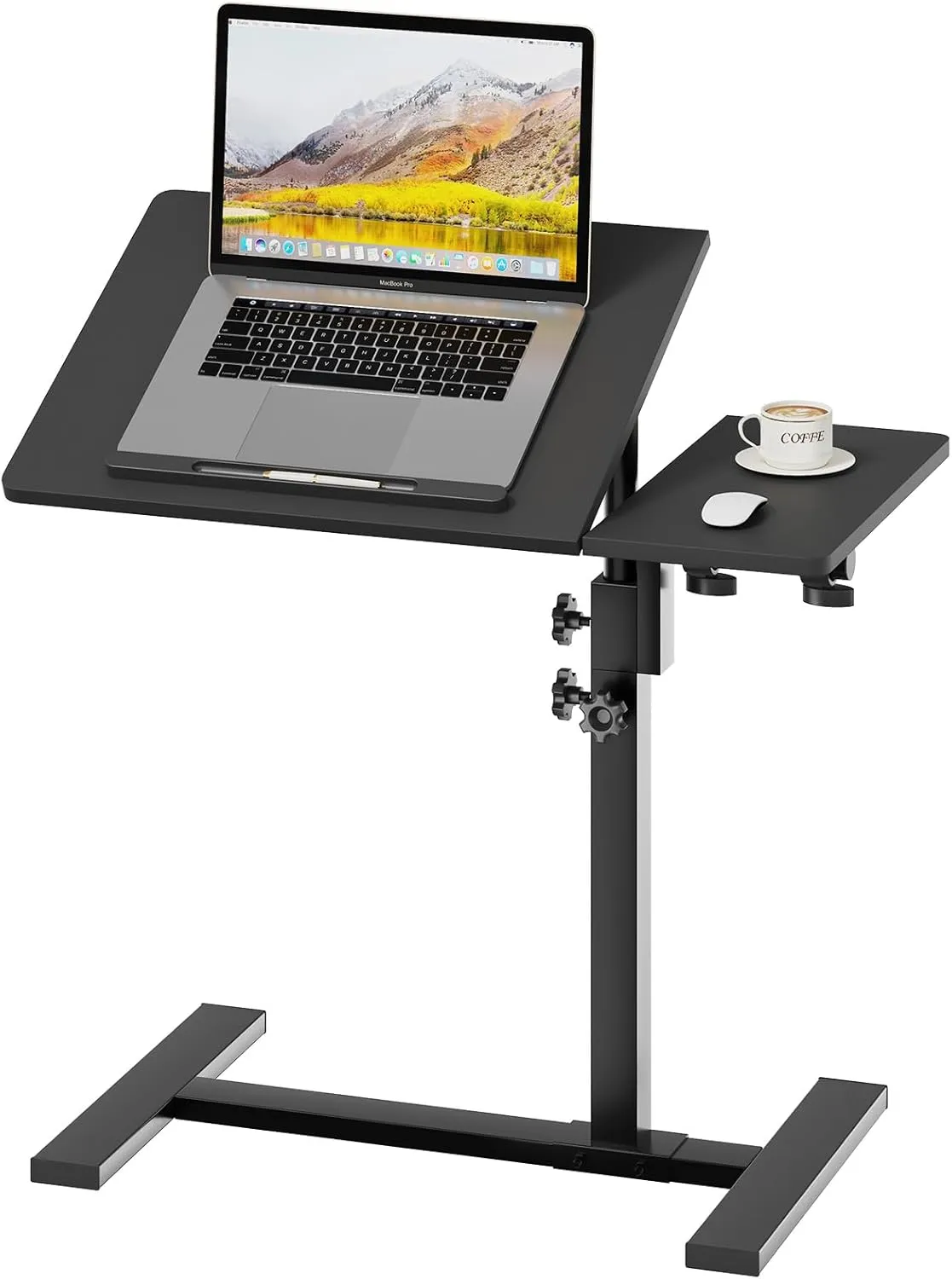 Height Adjustable C-Shaped Table with Removable Wheels, Mobile Sofa Snack Table with Tiltable Top, Adjustable Laptop Stand for Couch, Bedside Desk with Pen Slot, Black