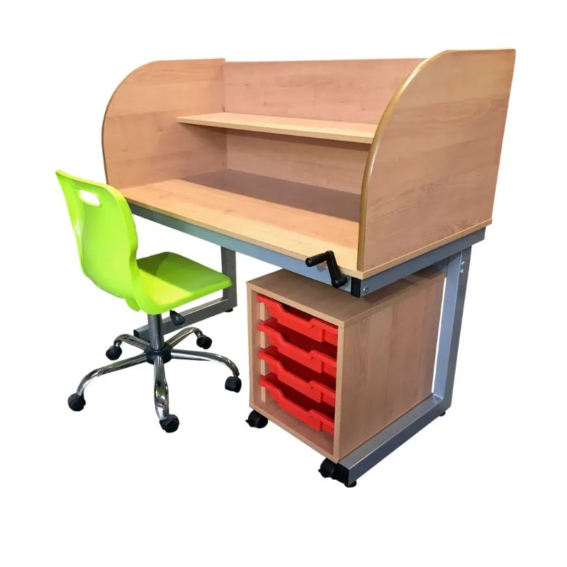 Height  Adjustable Educational Task Table with shelf and Trays