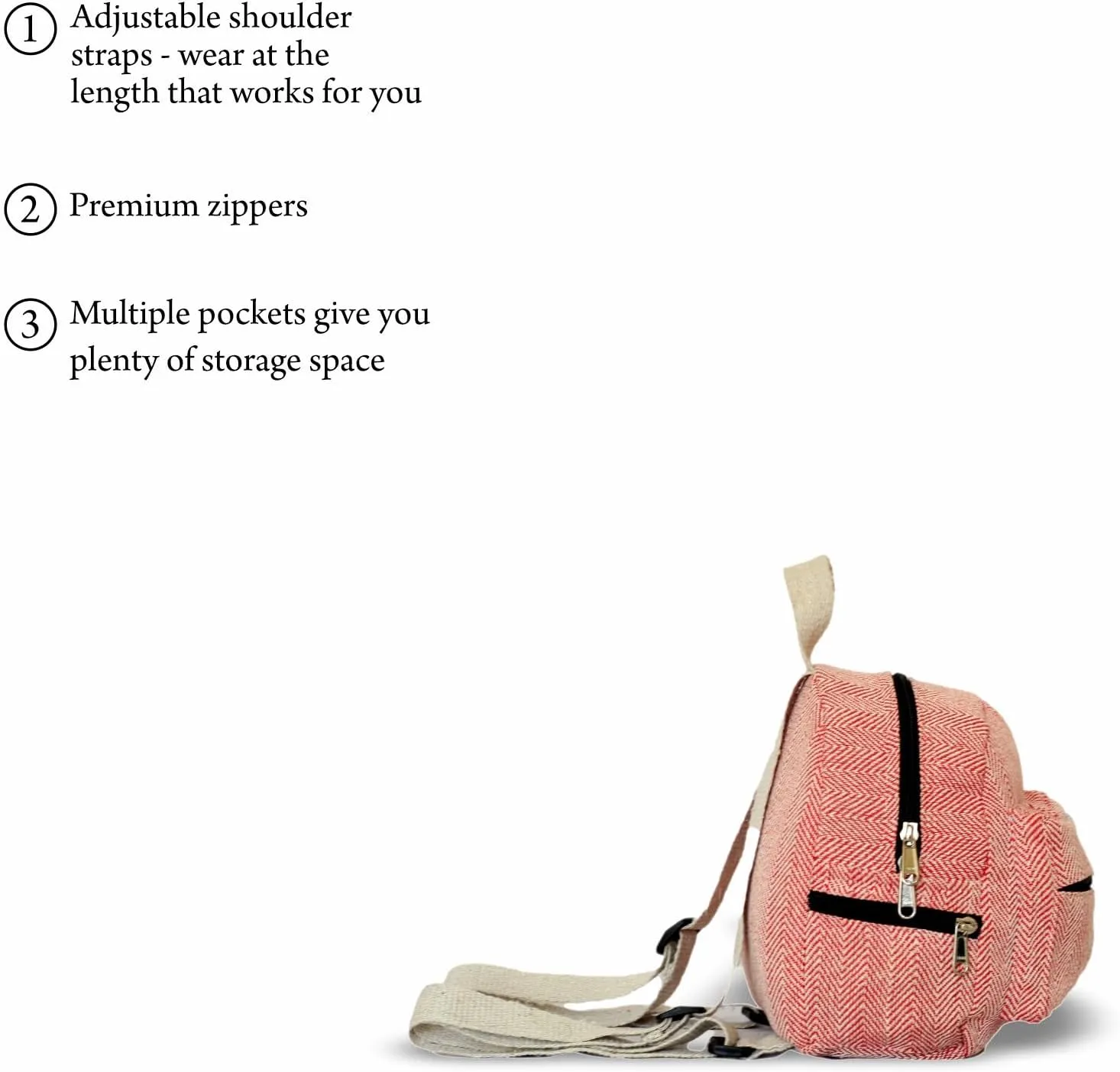 Hemp Mini Backpack for women Adjustable shoulder strap Mini Bag Washable Lightweight Casual Daypack (Pink)