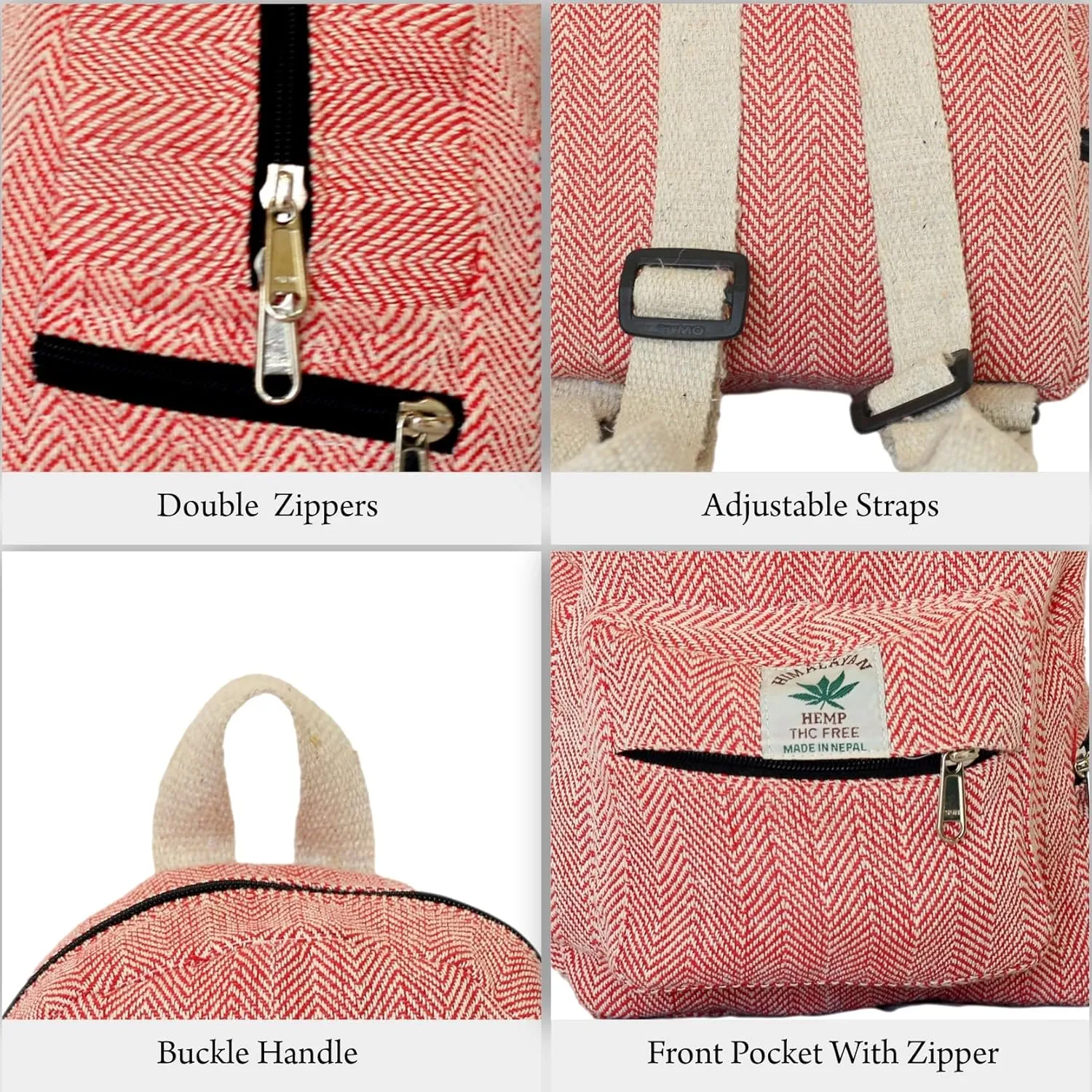 Hemp Mini Backpack for women Adjustable shoulder strap Mini Bag Washable Lightweight Casual Daypack (Pink)