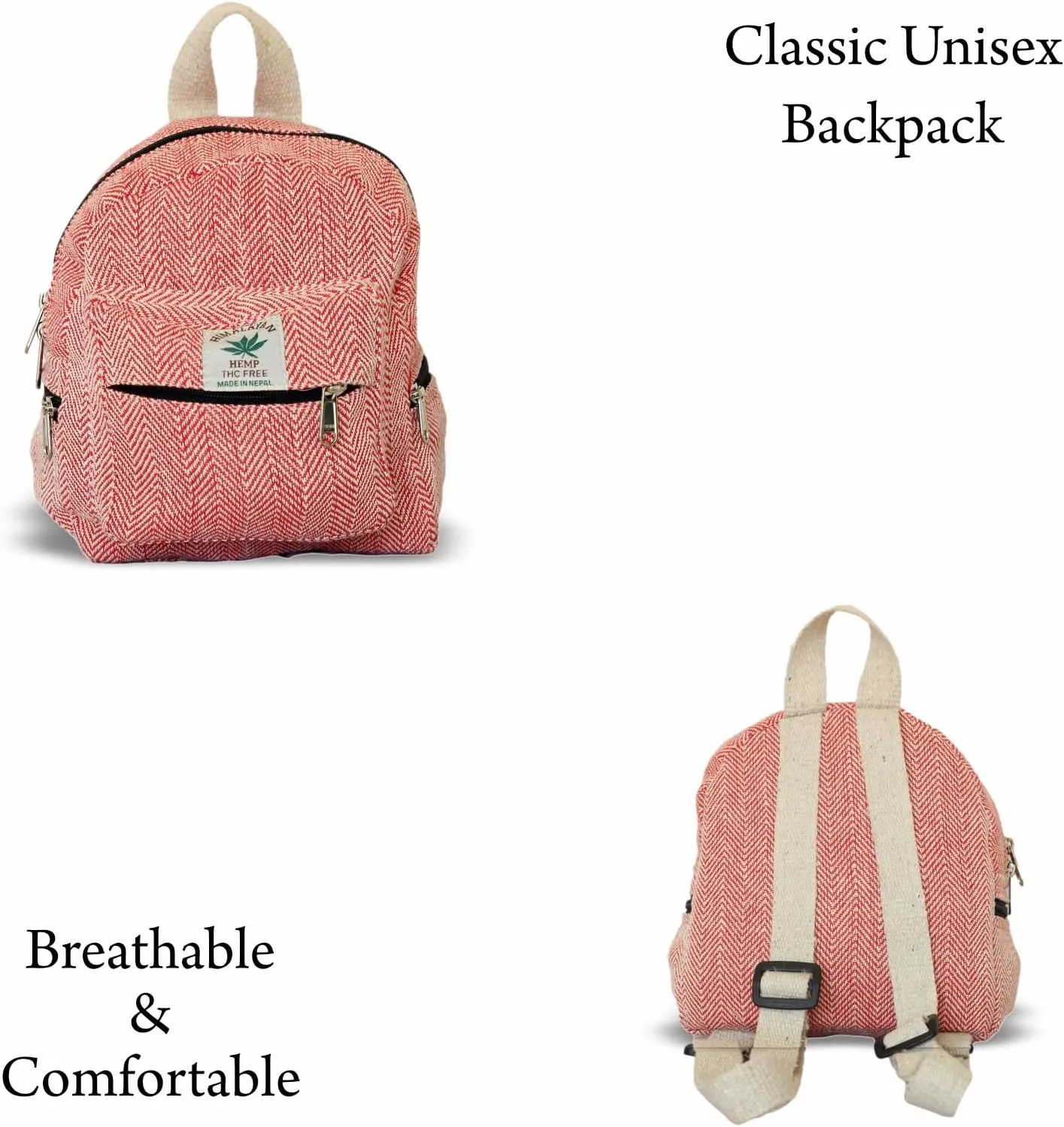 Hemp Mini Backpack for women Adjustable shoulder strap Mini Bag Washable Lightweight Casual Daypack (Pink)