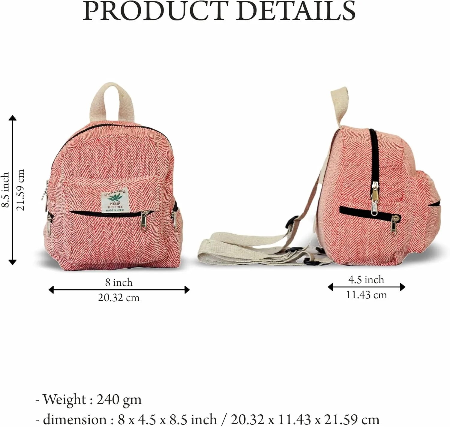 Hemp Mini Backpack for women Adjustable shoulder strap Mini Bag Washable Lightweight Casual Daypack (Pink)