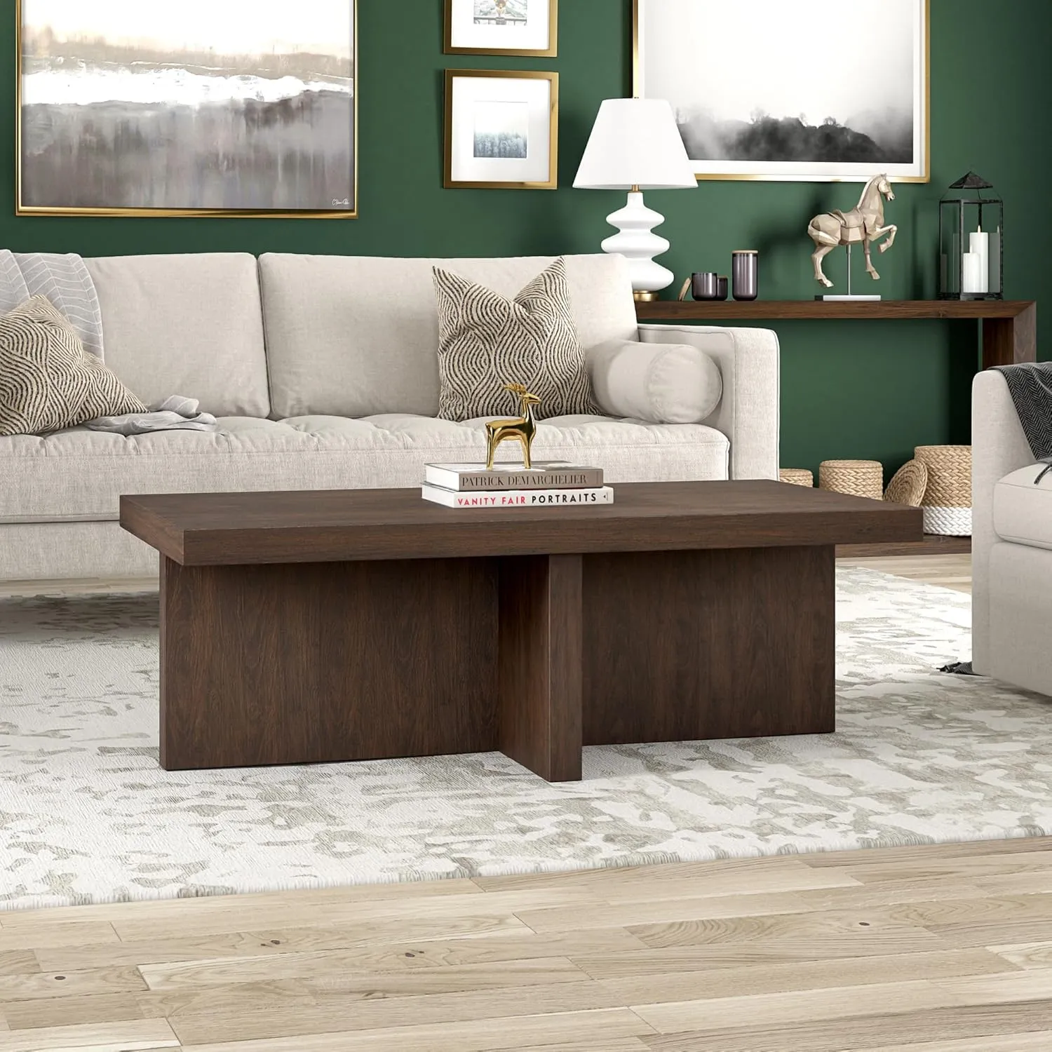 Henn&Hart 44" Wide Rectangular Coffee Table in Warm Brown, for Home, Living Room, Bedroom, Entertainment Room, Office