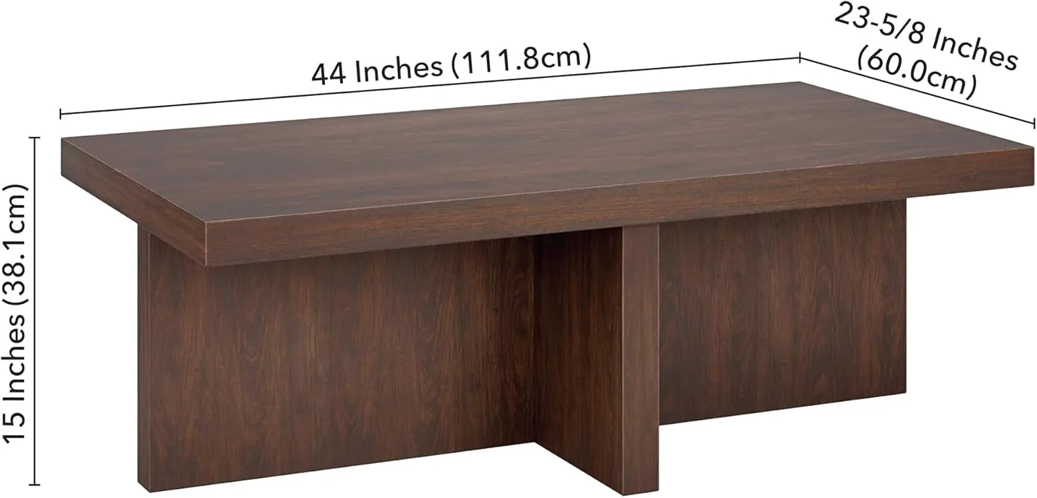 Henn&Hart 44" Wide Rectangular Coffee Table in Warm Brown, for Home, Living Room, Bedroom, Entertainment Room, Office