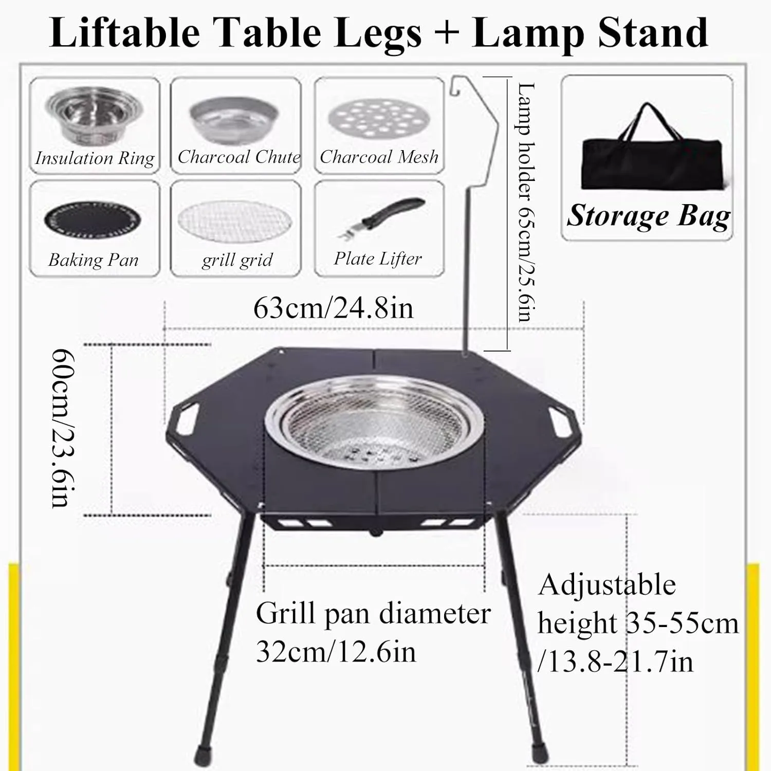 Hexagonal Hearth Camping Table Portable Picnic Table Ultralight Aluminum Camping Table Liftable Table Legs with Carry Bag