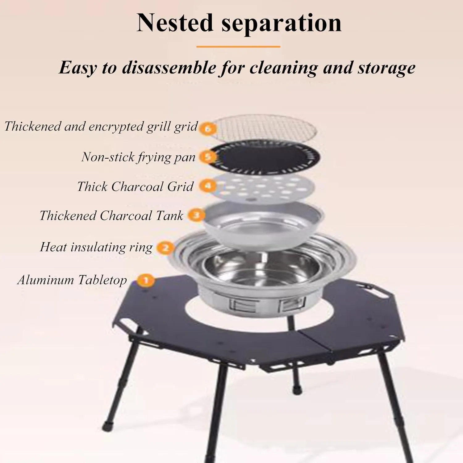Hexagonal Hearth Camping Table Portable Picnic Table Ultralight Aluminum Camping Table Liftable Table Legs with Carry Bag