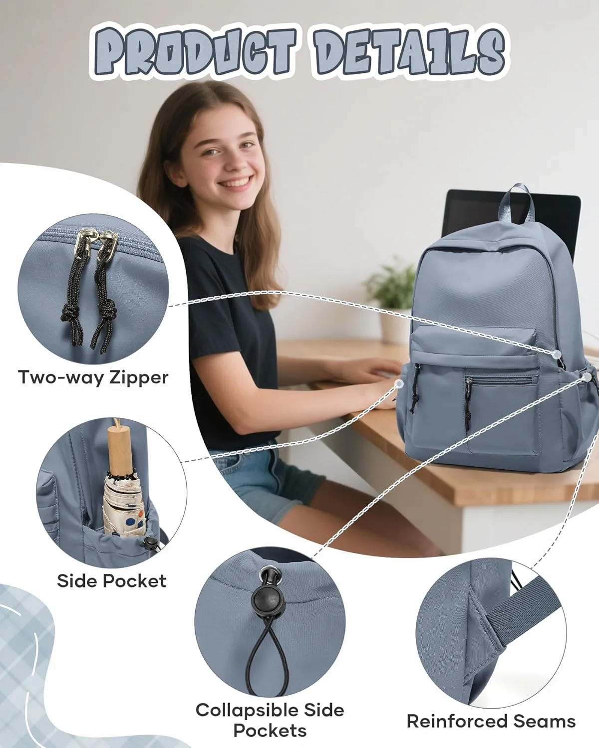 High School Bookbag,Lightweight Backpack,Classical Backpack for Boys Girls,College Laptop Bag, Bluish violet
