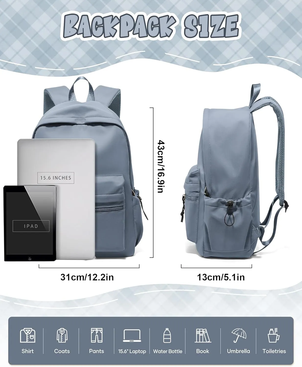 High School Bookbag,Lightweight Backpack,Classical Backpack for Boys Girls,College Laptop Bag, Bluish violet