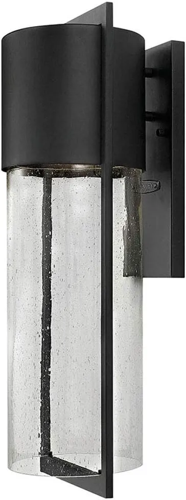 Hinkley Shelter 1325BK Large Outdoor Wall Mount Lantern - Minimalist Style, Dark Sky-Compliant, Solid Aluminum/Clear Seedy Glass - Black