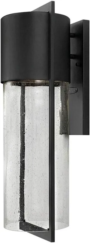 Hinkley Shelter 1325BK Large Outdoor Wall Mount Lantern - Minimalist Style, Dark Sky-Compliant, Solid Aluminum/Clear Seedy Glass - Black