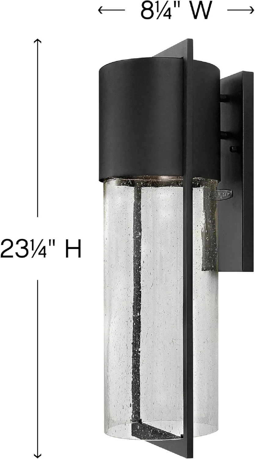 Hinkley Shelter 1325BK Large Outdoor Wall Mount Lantern - Minimalist Style, Dark Sky-Compliant, Solid Aluminum/Clear Seedy Glass - Black