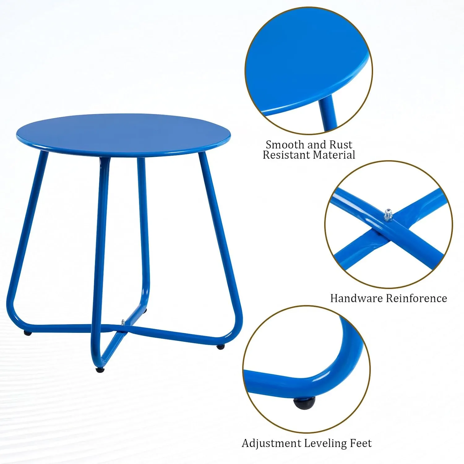 HollyHOME Round Metal Side Table, Rust-Resistant Patio Small Plant Stand, Outdoor 17.32'' Portable End Table for Balconies, Gardens, Living Rooms and Bedrooms, Deep SkyBlue