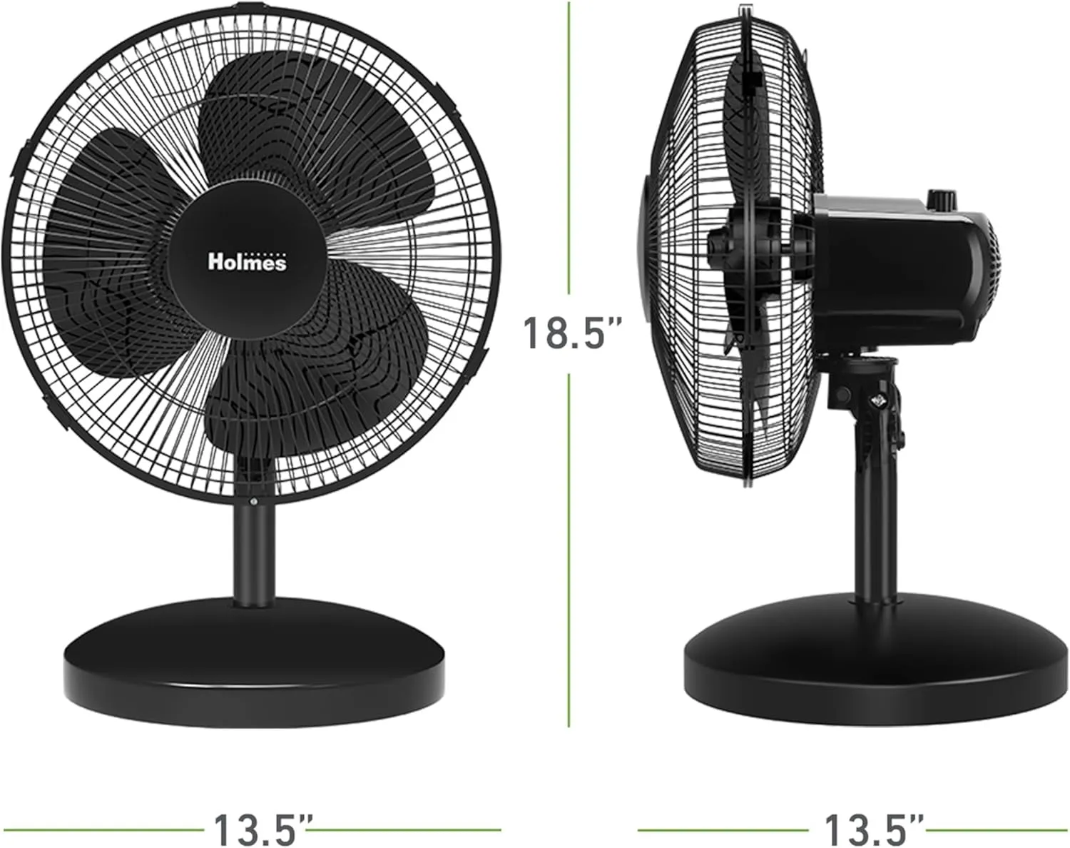 HOLMES 12" Table Fan, 75° Oscillation, 3 Speeds, 15° Adjustable Head Tilt, Ideal for Home, Bedroom or Office, Black