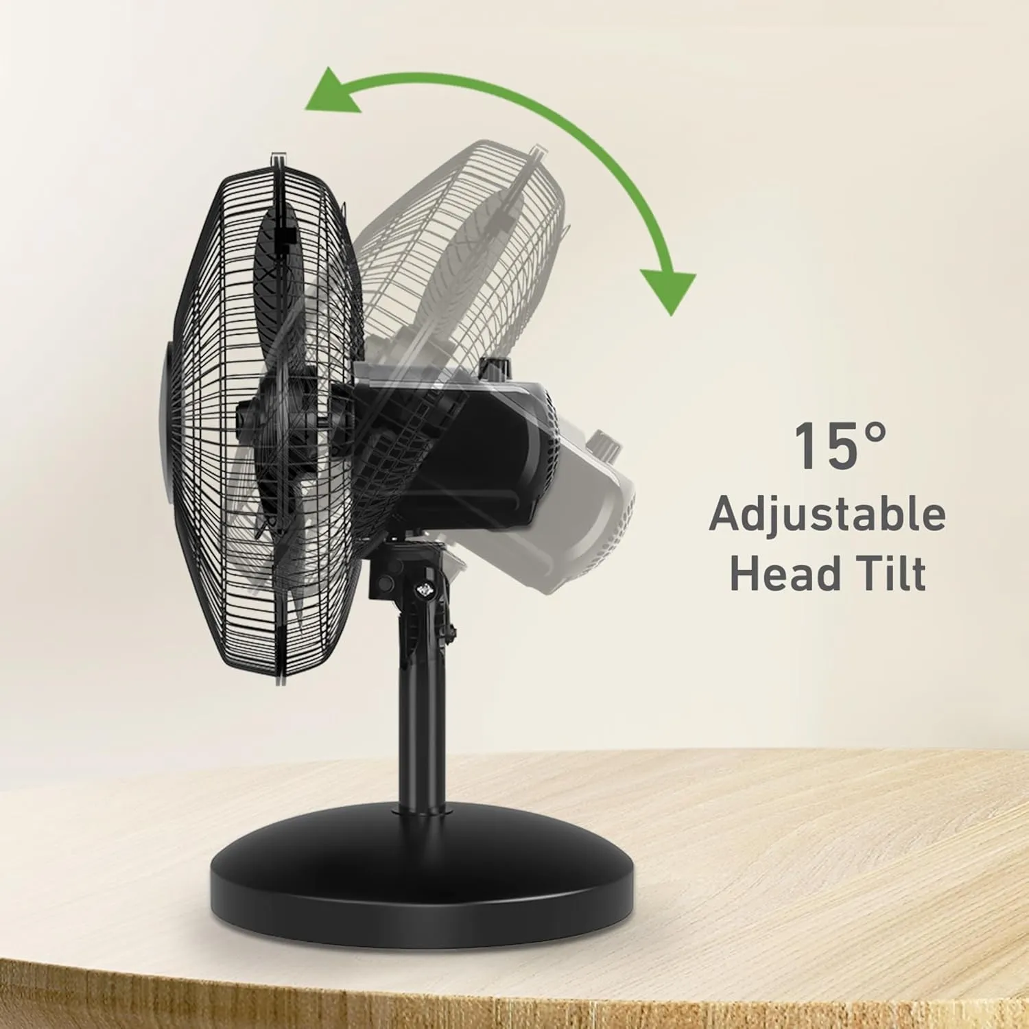 HOLMES 12" Table Fan, 75° Oscillation, 3 Speeds, 15° Adjustable Head Tilt, Ideal for Home, Bedroom or Office, Black
