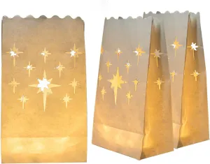 Homemory 24 PCS White Luminary Bags, Upgraded Moisture-Proof Candle Bags, Stars Design Luminaries for Wedding, Halloween, Thanksgiving, Party, Christmas