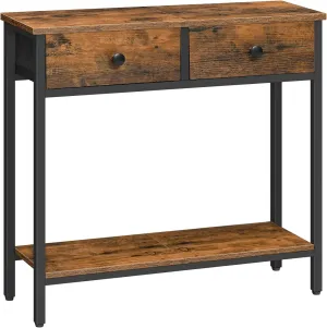 HOOBRO 29.5" Narrow Console Table with 2 Fabric Drawers, Small Entryway Table with 2-Tier Storage Shelves, Thin Sofa Table, Side Table, for Living Room, Hallway, Rustic Brown and Black BF71XG01