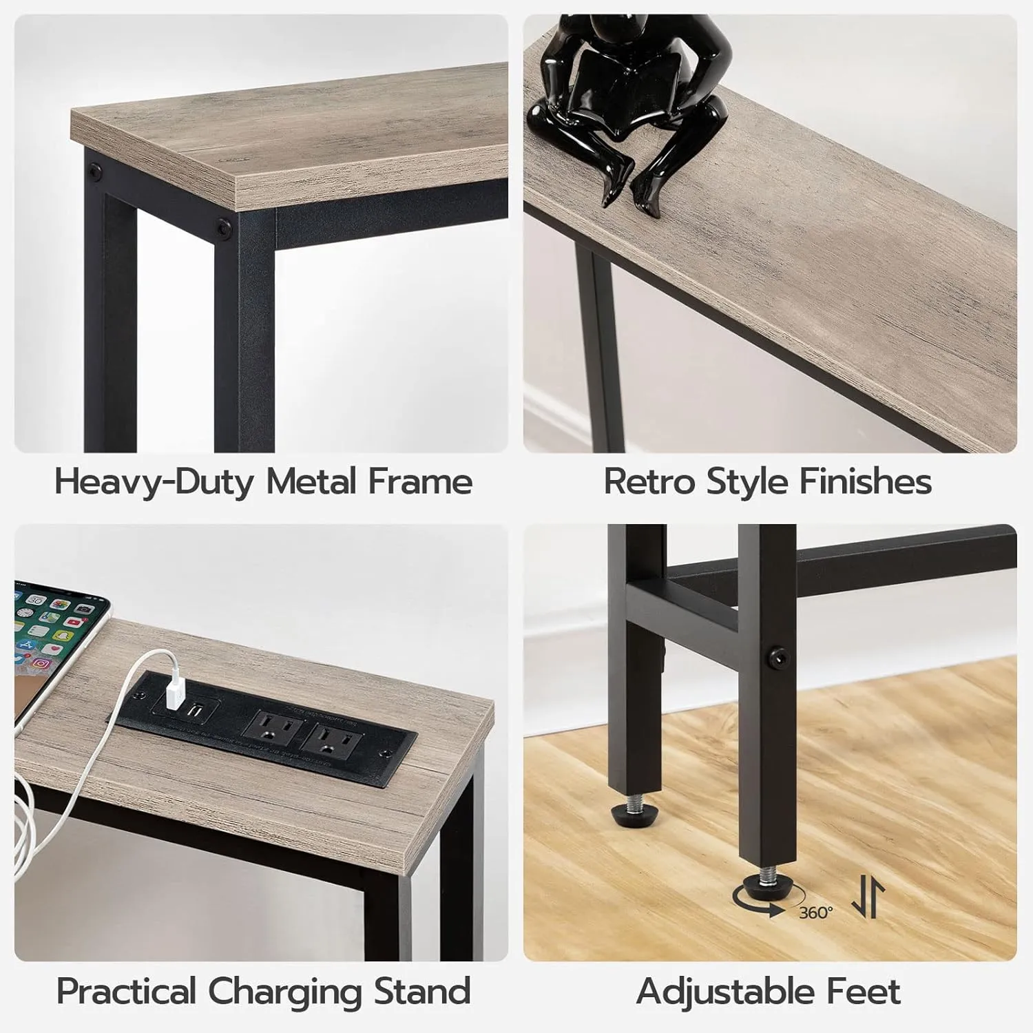 HOOBRO 47.2" Skinny Console Table with Power Outlets, 5.9" Behind Couch Table with Charging Station, Narrow Sofa Table, Long and Thin Table for Entryway, Living Room, Greige BG15XG01G1