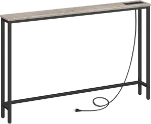 HOOBRO 47.2" Skinny Console Table with Power Outlets, 5.9" Behind Couch Table with Charging Station, Narrow Sofa Table, Long and Thin Table for Entryway, Living Room, Greige BG15XG01G1