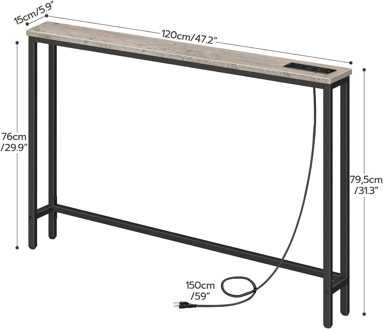 HOOBRO 47.2" Skinny Console Table with Power Outlets, 5.9" Behind Couch Table with Charging Station, Narrow Sofa Table, Long and Thin Table for Entryway, Living Room, Greige BG15XG01G1