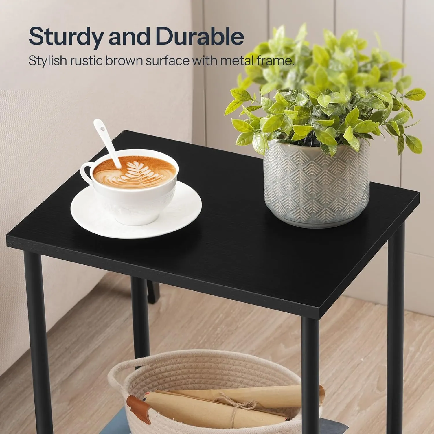 HOOBRO End Table, Small Side Table, Nightstand with 2-Layer Storage Shelves, Sofa Table for Small Spaces, Living Room, Bedroom, Stable Frame, Easy Assembly, Black BB09BZ01
