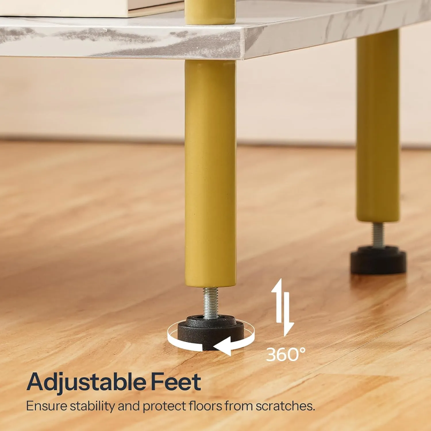 HOOBRO End Table, Small Side Table, Nightstand with 2-Layer Storage Shelves, Sofa Table for Small Spaces, Living Room, Bedroom, Stable Frame, Easy Assembly, Gold and Marble DM09BZ01