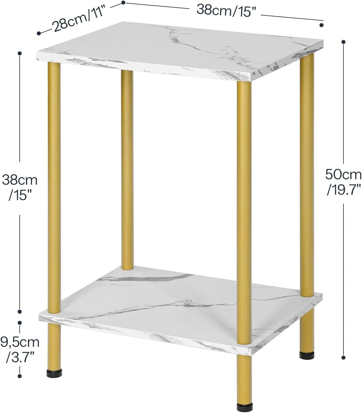 HOOBRO End Table, Small Side Table, Nightstand with 2-Layer Storage Shelves, Sofa Table for Small Spaces, Living Room, Bedroom, Stable Frame, Easy Assembly, Gold and Marble DM09BZ01