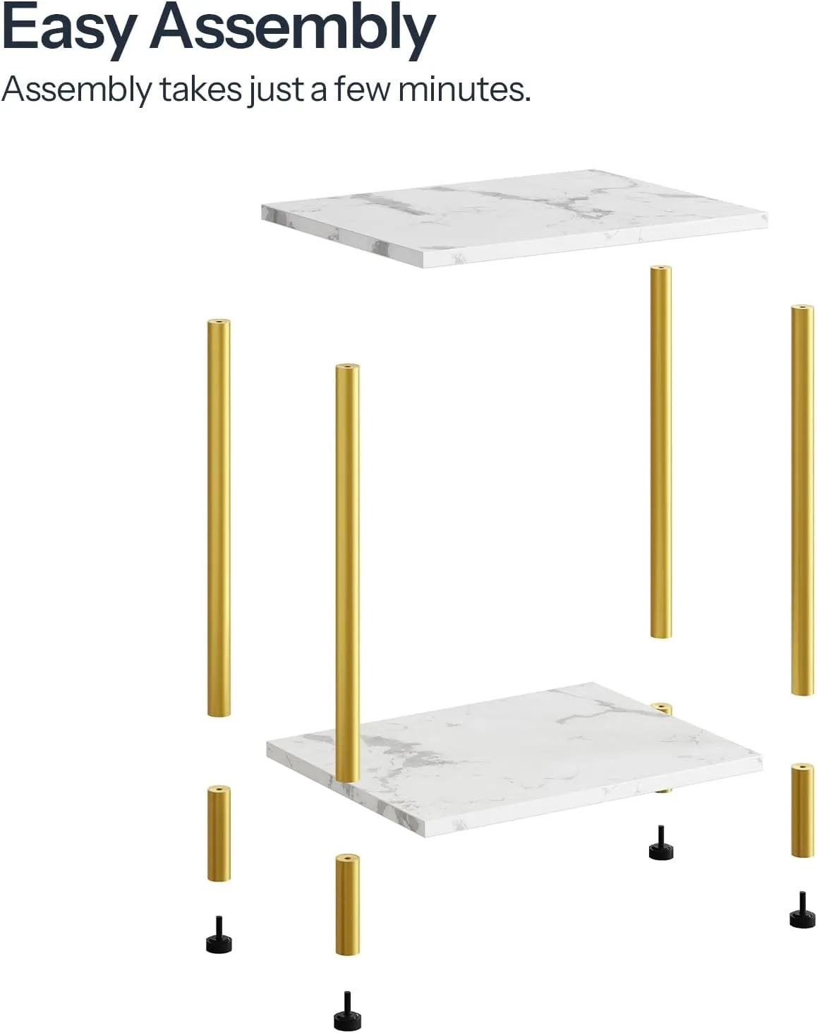 HOOBRO End Table, Small Side Table, Nightstand with 2-Layer Storage Shelves, Sofa Table for Small Spaces, Living Room, Bedroom, Stable Frame, Easy Assembly, Gold and Marble DM09BZ01