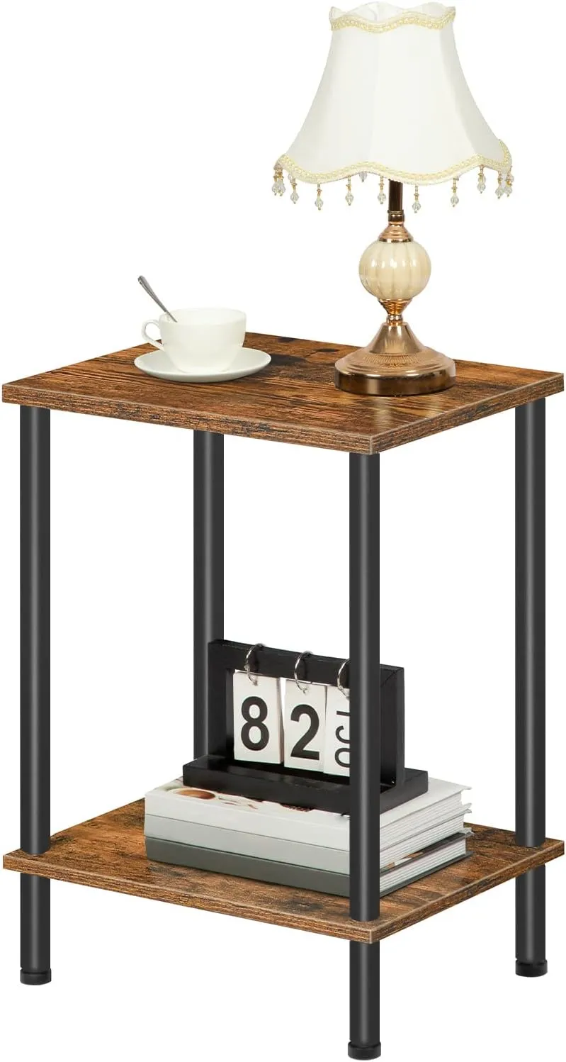 HOOBRO End Table, Small Side Table, Nightstand with 2-Layer Storage Shelves, Sofa Table for Small Spaces, Living Room, Bedroom, Stable Frame, Easy Assembly, Rustic Brown BF09BZ01