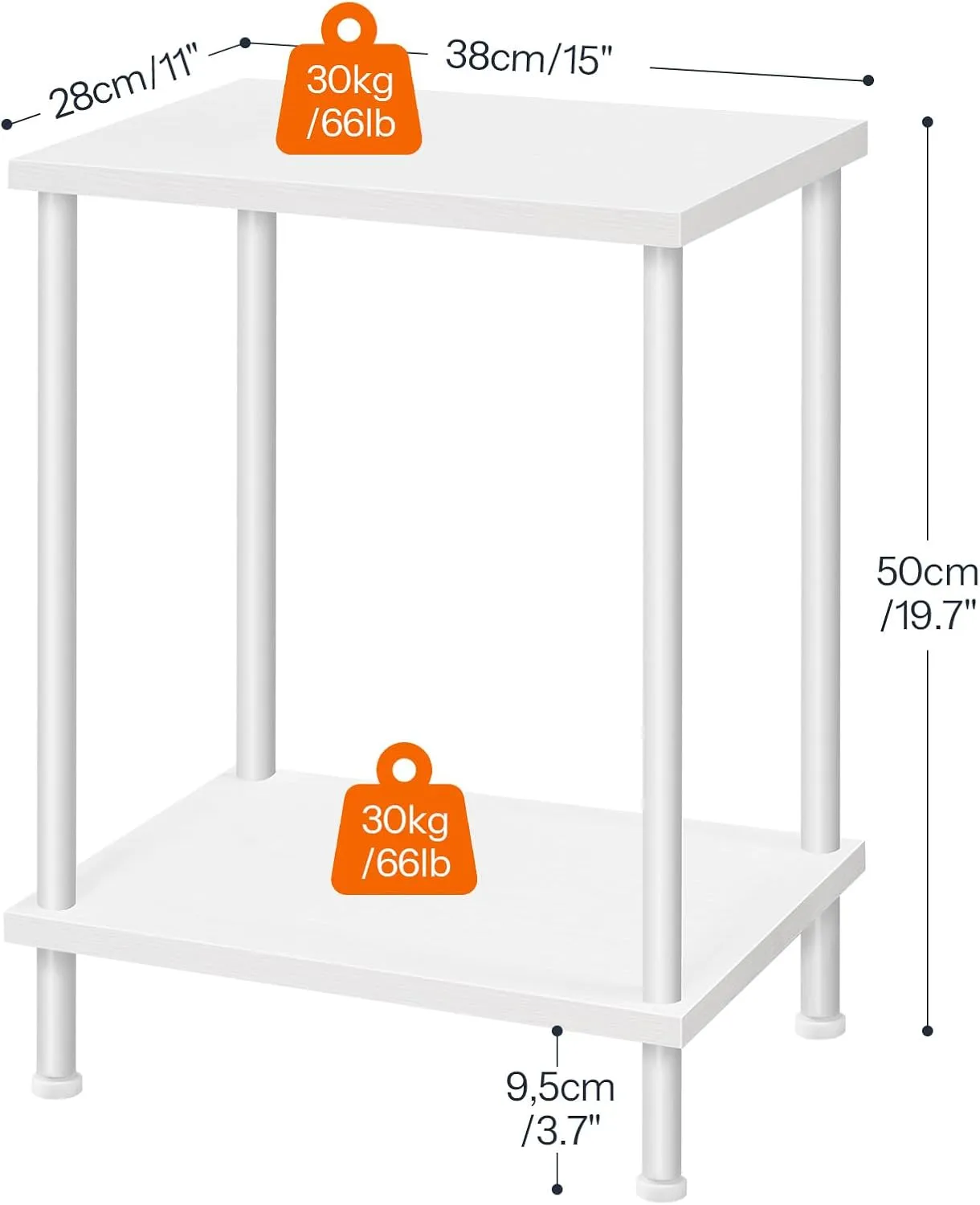 HOOBRO End Table, Small Side Table, Nightstand with 2-Layer Storage Shelves, Sofa Table for Small Spaces, Living Room, Bedroom, Stable Frame, Easy Assembly, White WW09BZ01