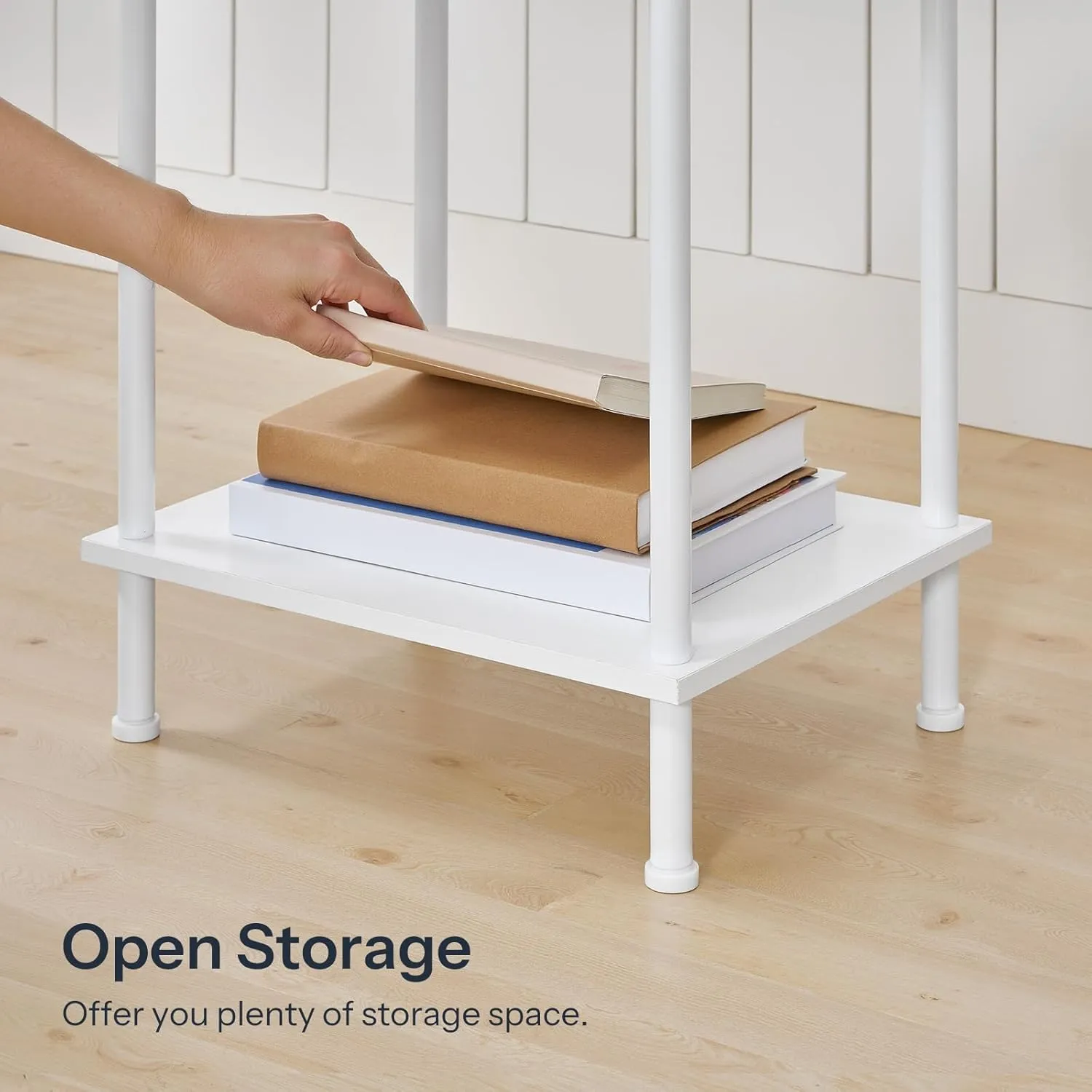 HOOBRO End Table, Small Side Table, Nightstand with 2-Layer Storage Shelves, Sofa Table for Small Spaces, Living Room, Bedroom, Stable Frame, Easy Assembly, White WW09BZ01