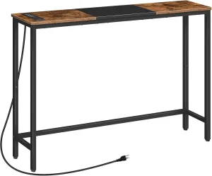 HOOBRO Narrow Console Table with Power Outlets, 44.9-Inch Sofa Table, Slim Behind Couch Table, Entryway Display Shelf, for Living Room, Foyer, Hallway, Rustic Brown and Black BF114UXG01