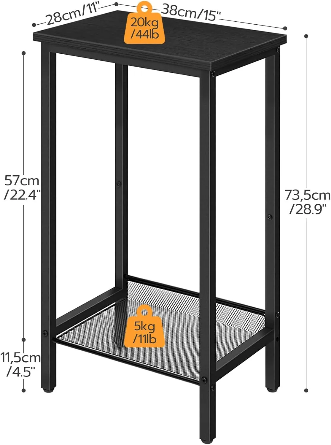 HOOBRO Tall Side Table, Industrial End Telephone Table with Adjustable Mesh Shelves, for Living Room, Bedroom, Entryway, Office, Black BB03DH01