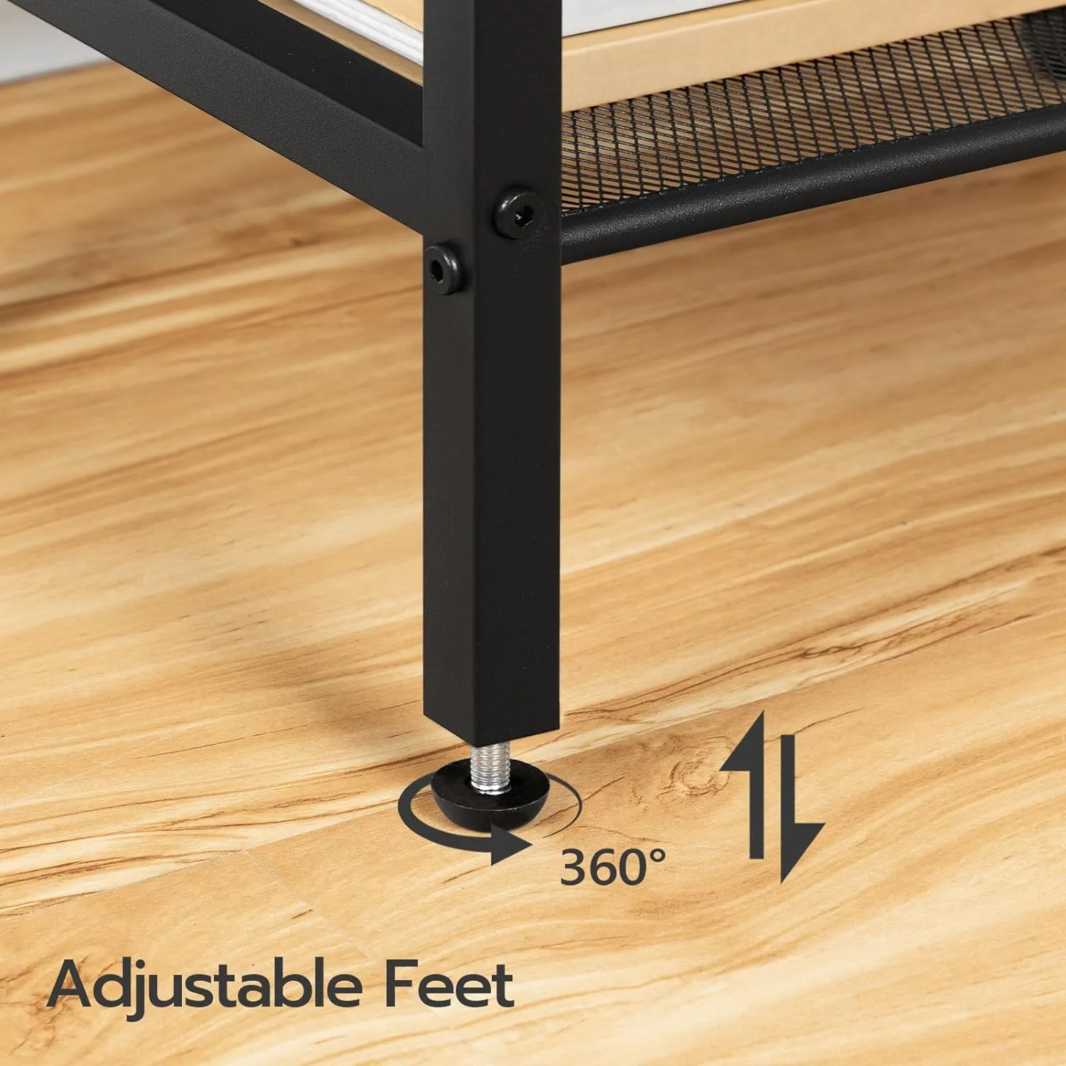 HOOBRO Tall Side Table, Industrial End Telephone Table with Adjustable Mesh Shelves, for Living Room, Bedroom, Entryway, Office, Black BB03DH01