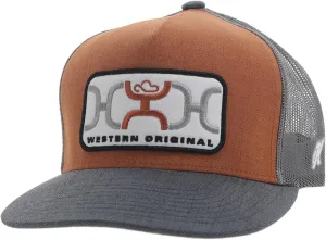 HOOEY Adjustable Snapback Trucker Mesh Back Hat Western Original Loop Patch (US, Alpha, One Size, Orange/Grey)