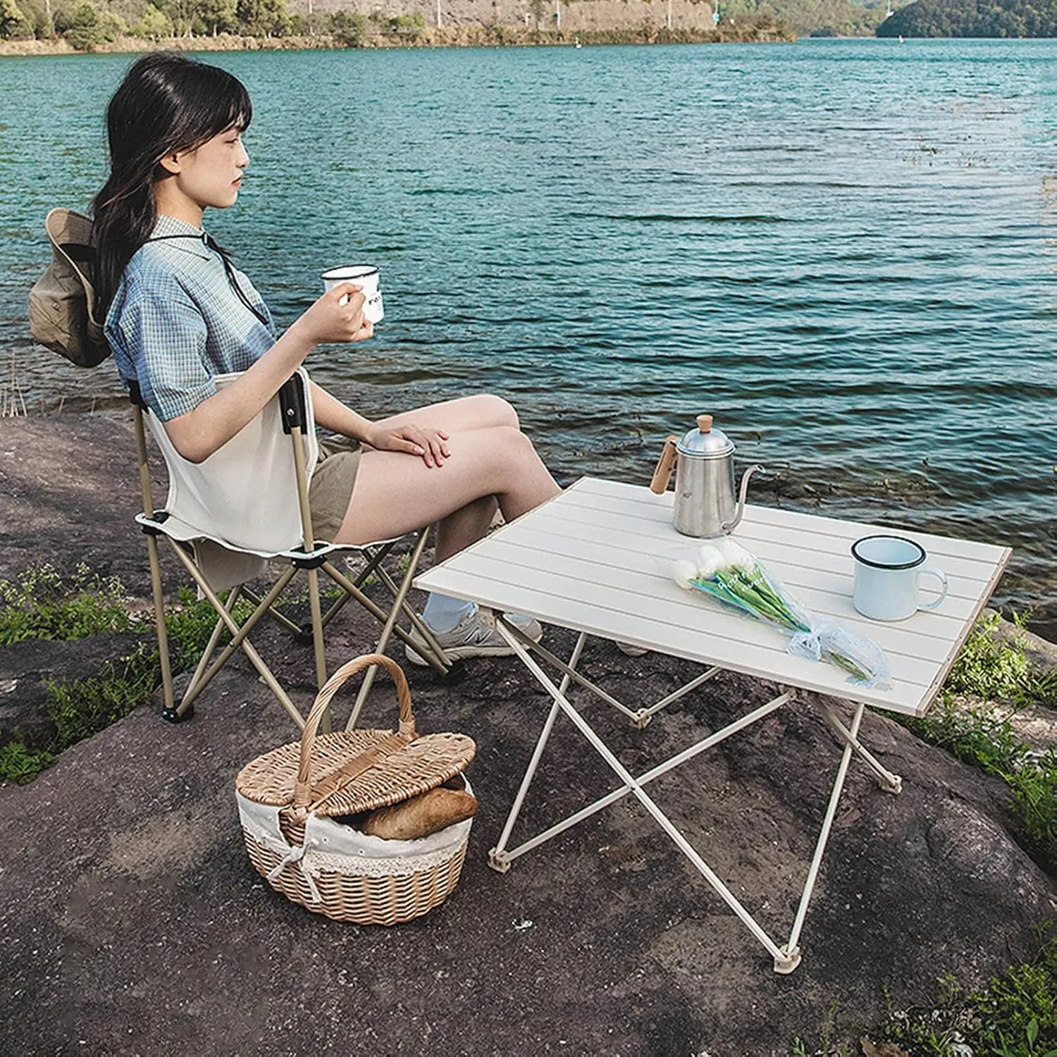 HUANGANG Outdoor Folding Table Portable Desk Aluminum Alloy Bracket Camping Table for Traveling, BBQ, Beachs