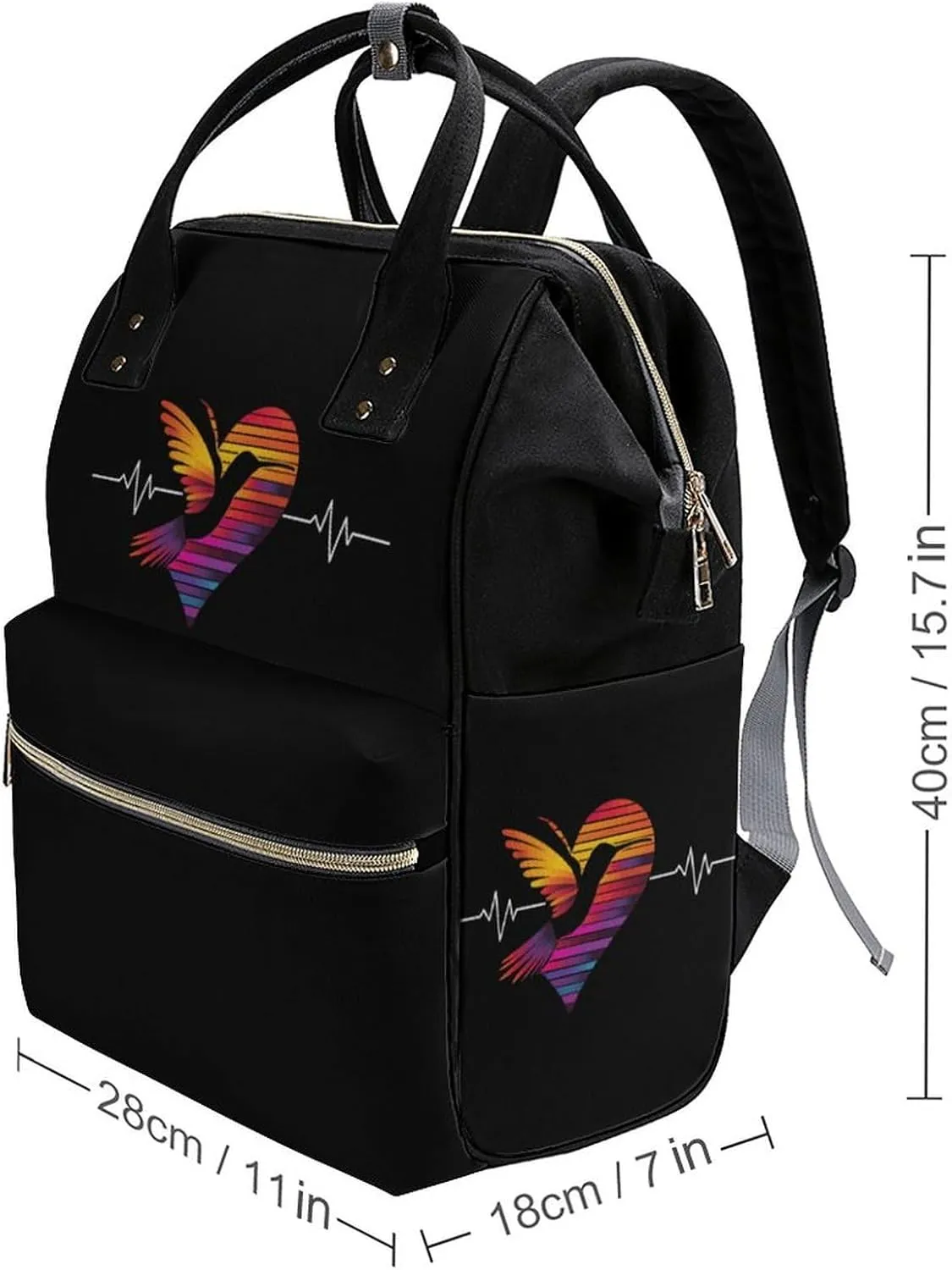 Hummingbird Heart ECG Print Diaper Bag Backpack Travel Waterproof Mommy Bag Nappy Daypack
