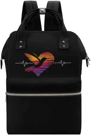 Hummingbird Heart ECG Print Diaper Bag Backpack Travel Waterproof Mommy Bag Nappy Daypack