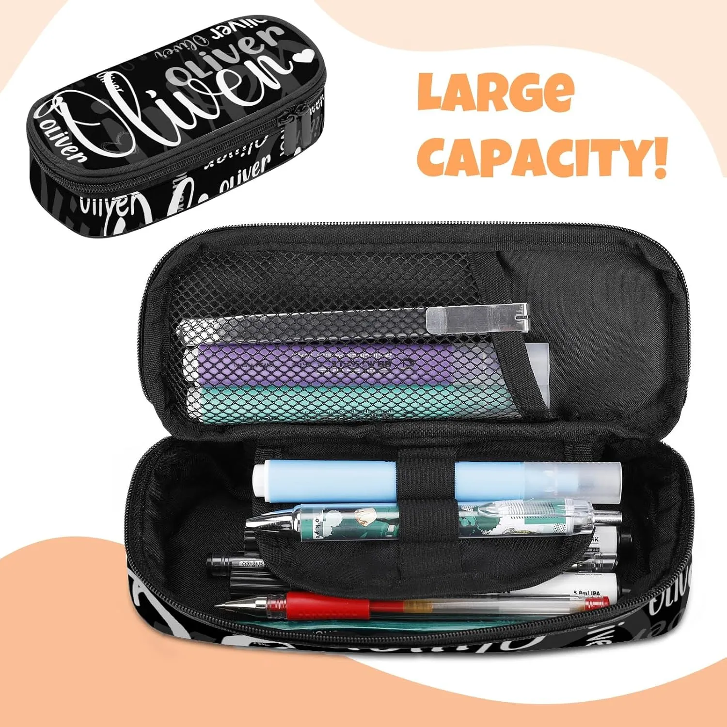 HUTARIO Personalized Backpack for School Kids - Black Bookbag Set with Lunch Box and Pencil Case, Waterproof Lightweight 16.8'