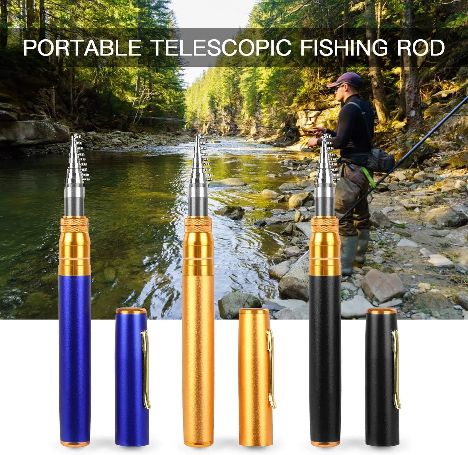 HXBER Telescopic Pocket Pen Fishing Rod Mini Fishing Pole Fishing Accessories, 2.1m, Black