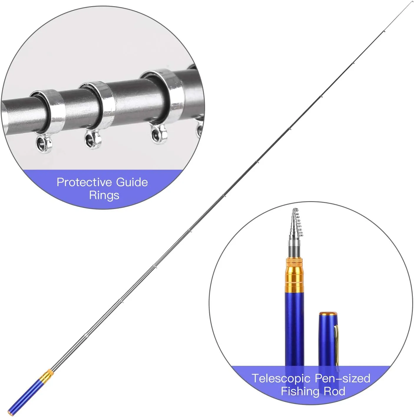 HXBER Telescopic Pocket Pen Fishing Rod Mini Fishing Pole Fishing Accessories, 2.1m, Black