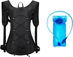 Hydration Backpack 16x11x4 Waterproof Nylon Water Backpack with 2L Bladder & with Chest Buckle Breathable Lightweight Reflective Water Bag for Hiking, Mountain Climbing, Black Hydration Ba