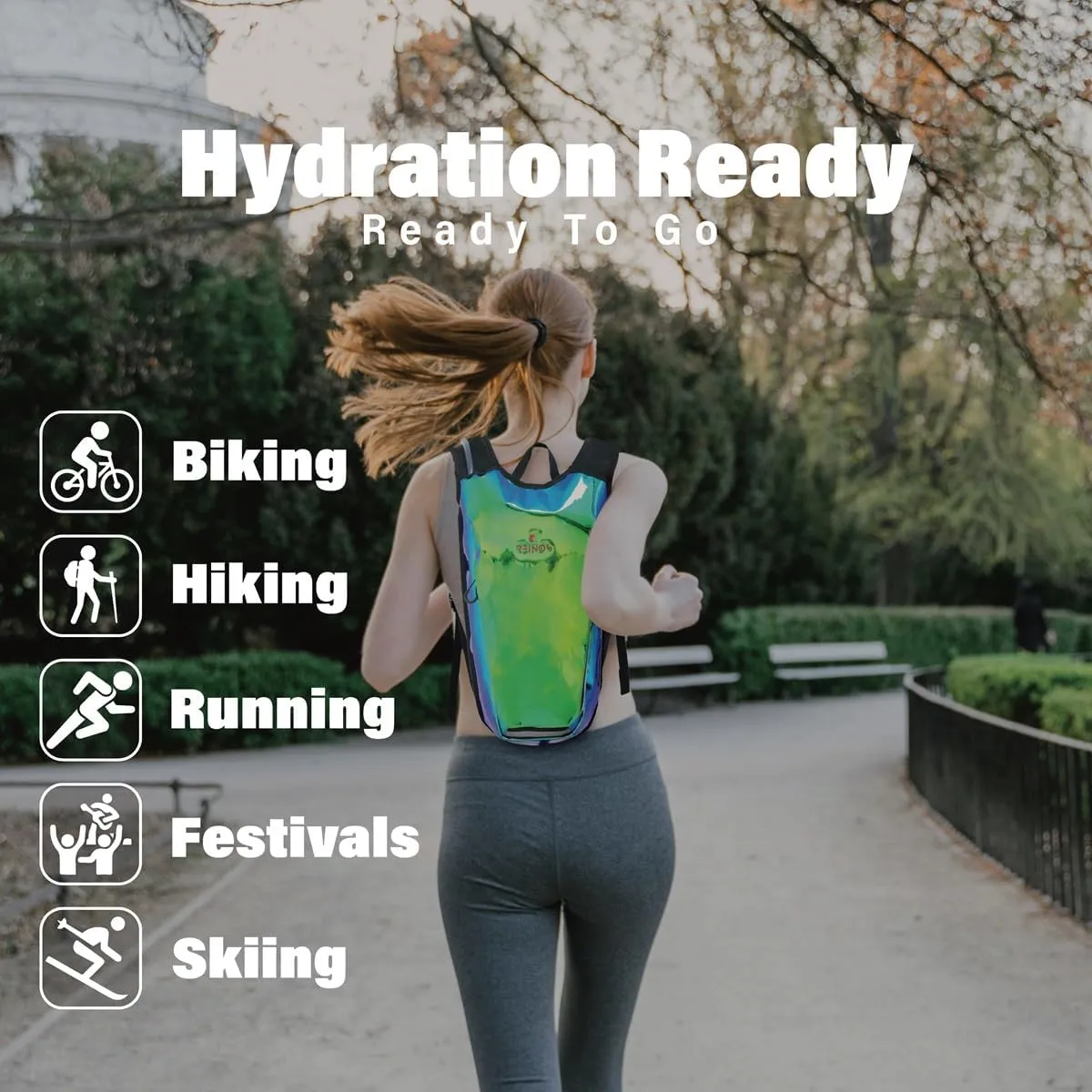 Hydration Backpack Pack with 2L Water Bladder Rave Essentials Lightweight Bag for Hiking, Running Vest, Music Festival for Men Women (Flash)
