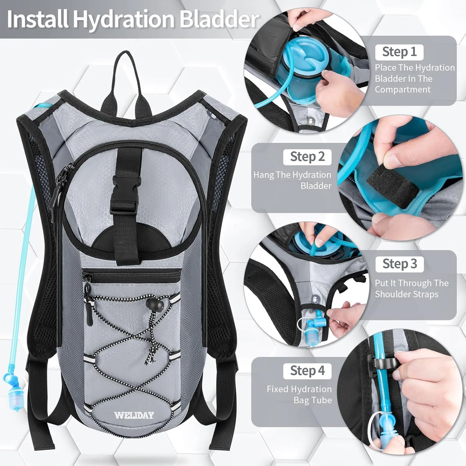 Hydration Backpack with 2L Water Bladder, Lightweight Hydro Pack for Cycling, Running, Hiking, Climbing