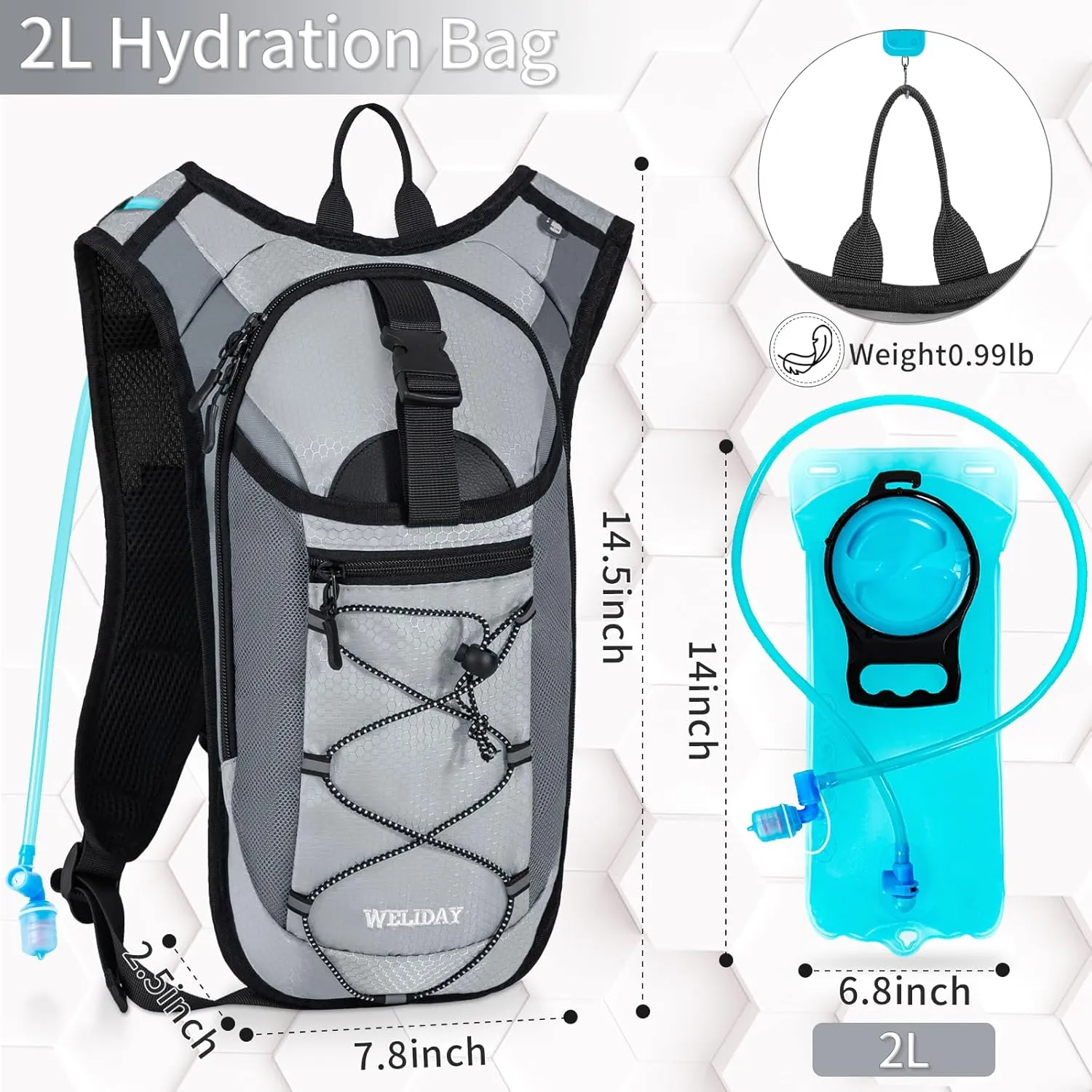 Hydration Backpack with 2L Water Bladder, Lightweight Hydro Pack for Cycling, Running, Hiking, Climbing