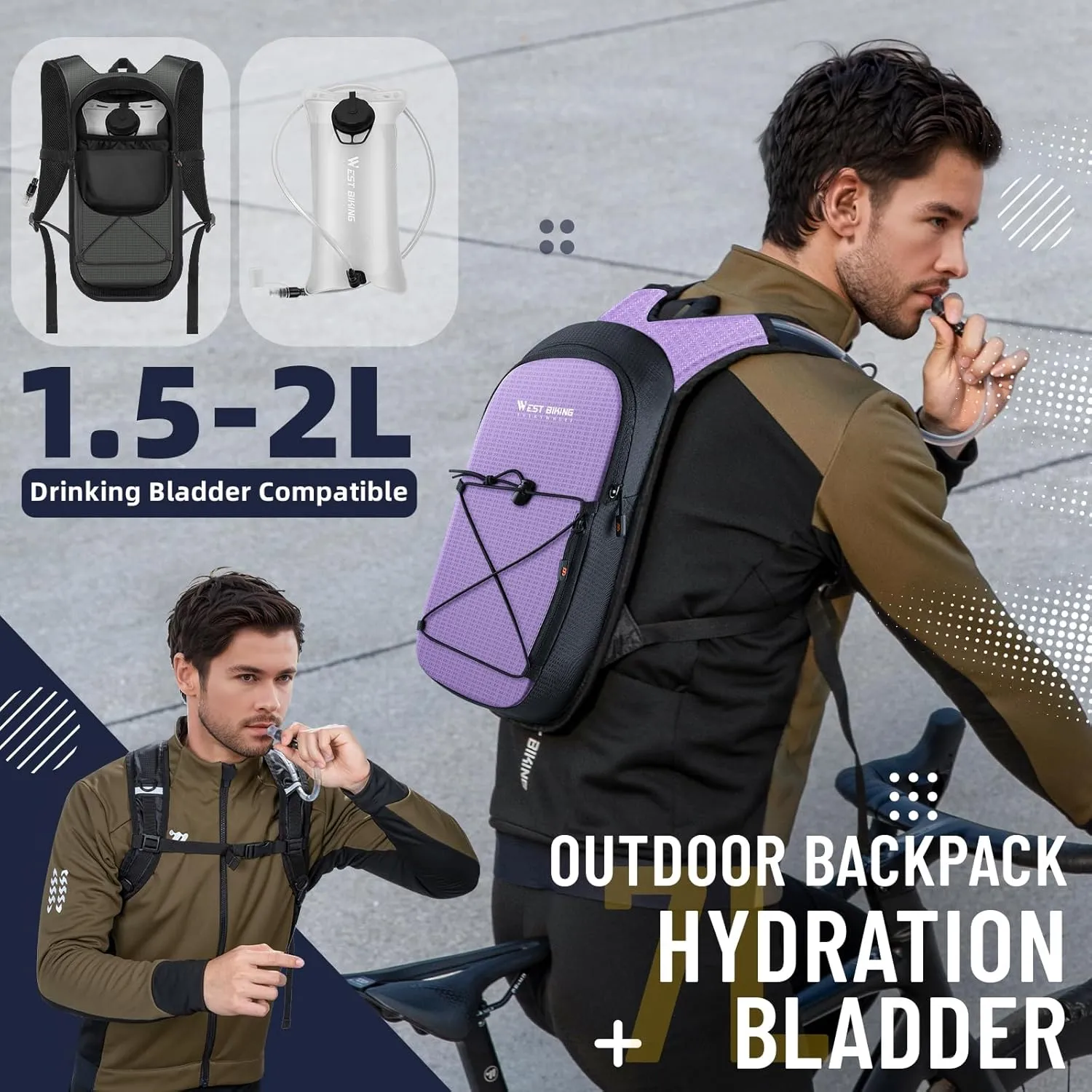 Hydration Backpack with TPU Hydration Bladder, Lightweight Hiking Water Backpack, Hydration Pack with 2L Water Bladder for Running, Cycling Climbing Camping Outdoor Sports